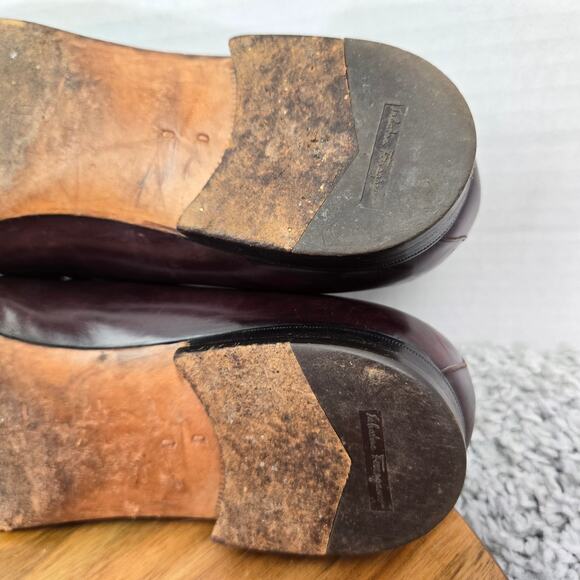 Vtg Salvatore Ferragamo Maroon Ostrich Leg Exotic Tassel Slip On Loafer Mens 9 D - Picture 11 of 15